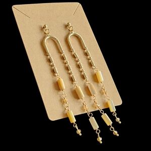 NWT - Gold Dangle Earrings with Beaded Accents